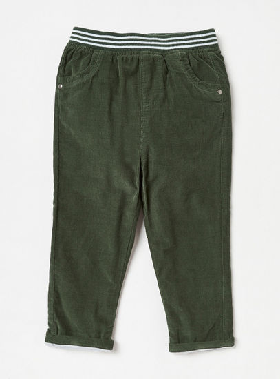 Solid Pants with Striped Waistband and Pocket