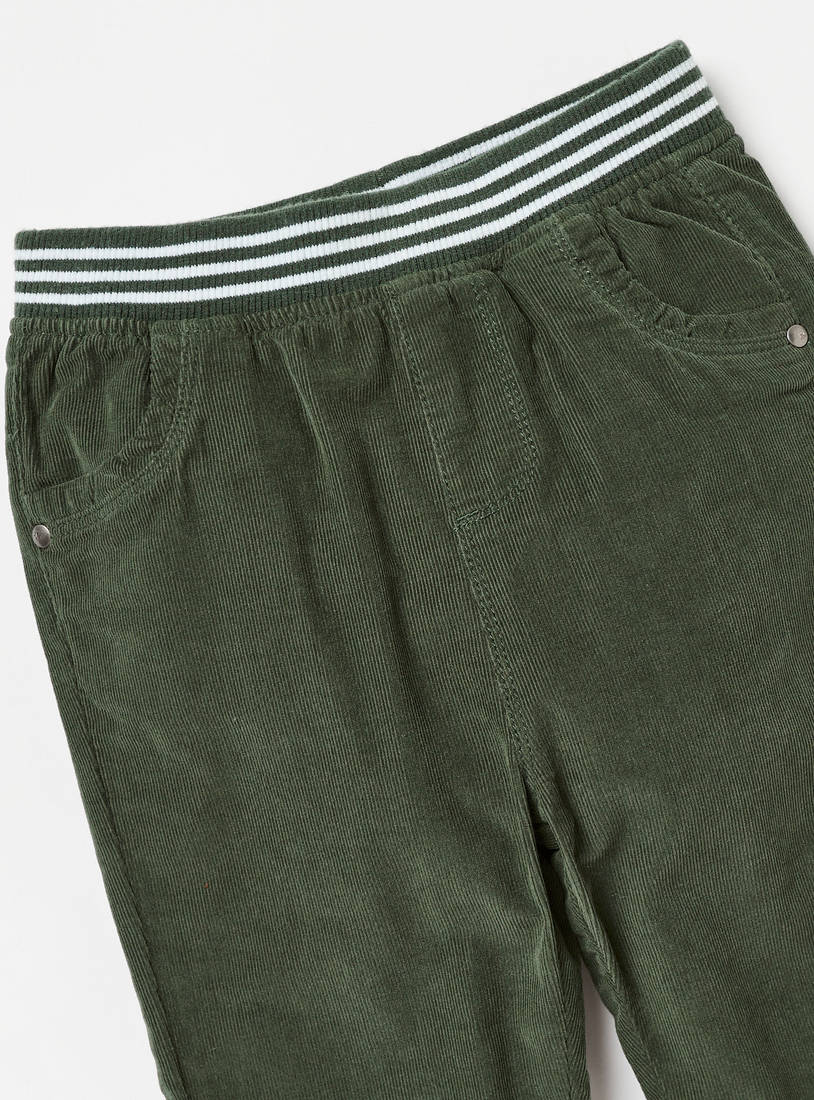 Solid Pants with Striped Waistband and Pocket-Trousers-image-1