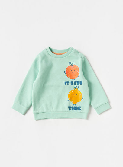 Fruit Print Sweatshirt with Round Neck and Long Sleeves