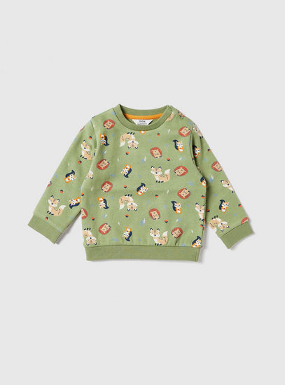 Printed Sweatshirt with Long Sleeves and Snap Button Closure
