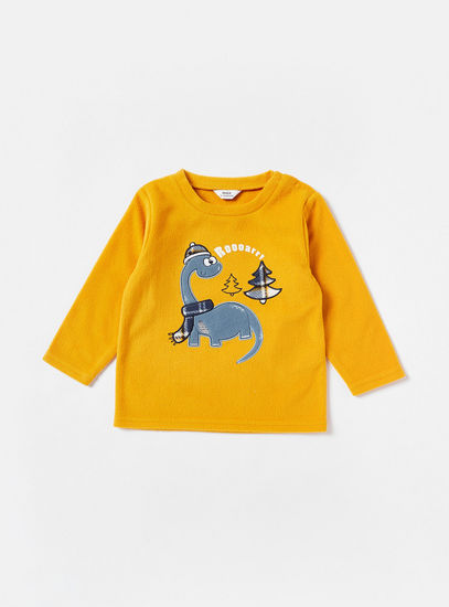 Dinosaur Embroidered Round Neck T-shirt and Pyjama Set