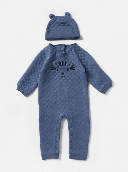 Quilted Round Neck Sleepsuit and Cap Set