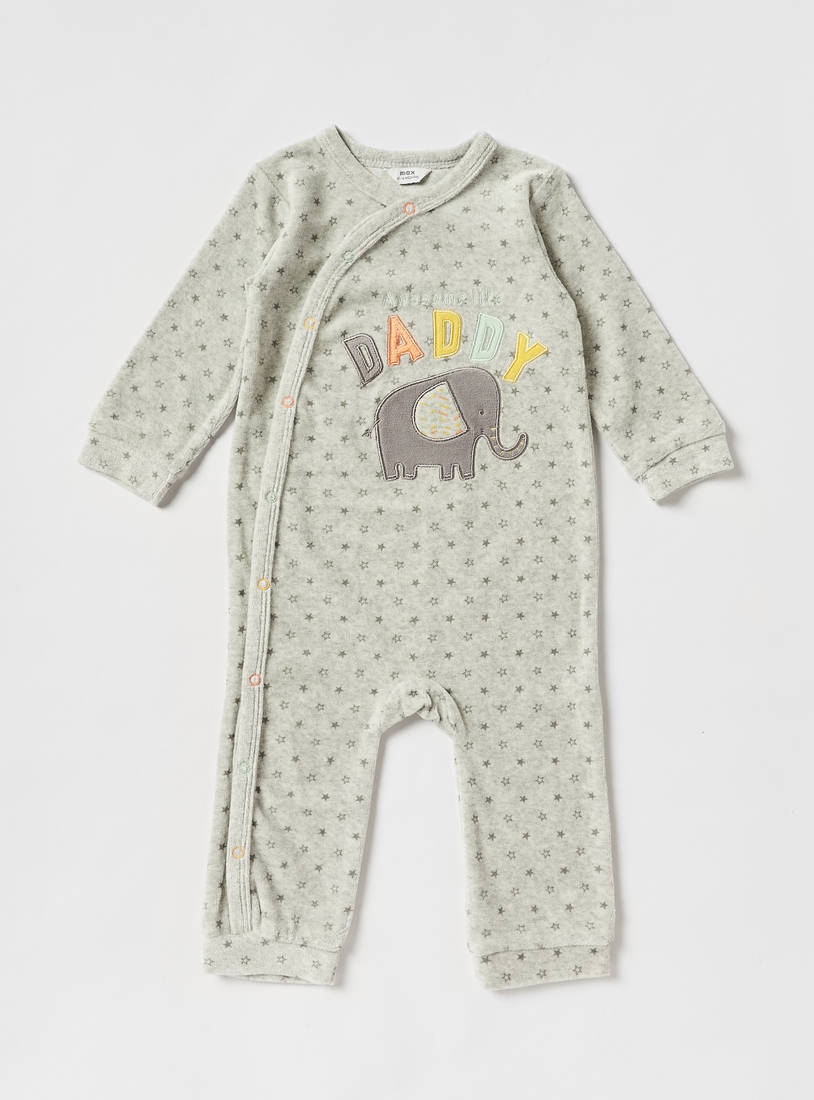 Elephant Applique Velour Sleepsuit with Cap-Sleepsuits-image-1