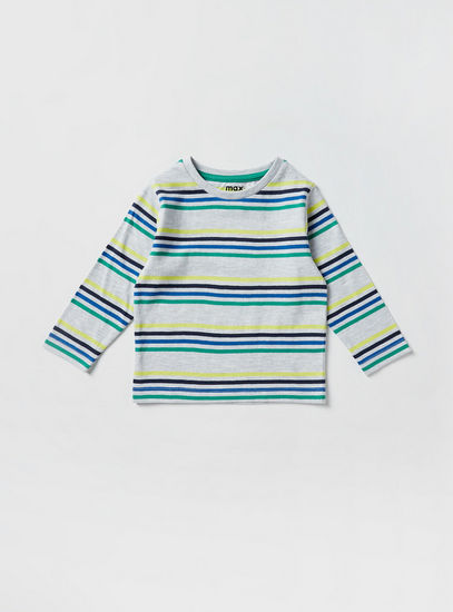 Striped Long Sleeves T-shirt with Round Neck