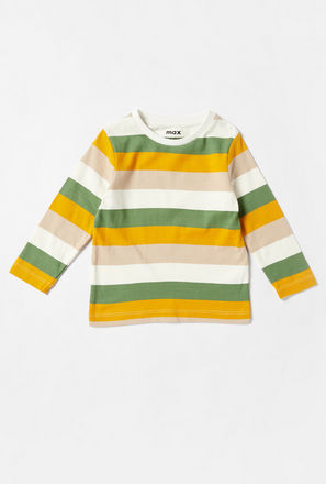 Striped Round Neck T-shirt with Long Sleeves