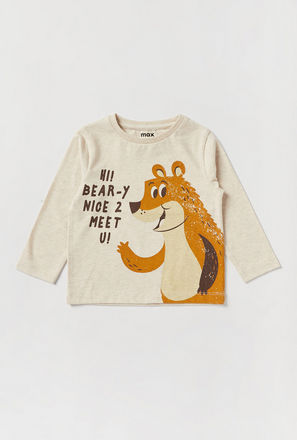Printed Round Neck T-shirt with Long Sleeves