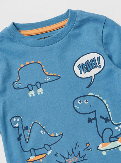 Dinosaur Print Long Sleeves T-shirt with Round Neck