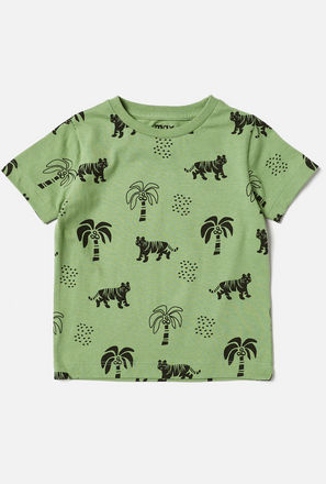All-Over Print T-shirt with Short Sleeves and Round Neck