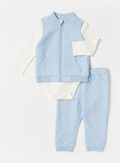 Quilted Sleeveless Jacket with Joggers and Bodysuit Set-Sets & Outfits-image-0