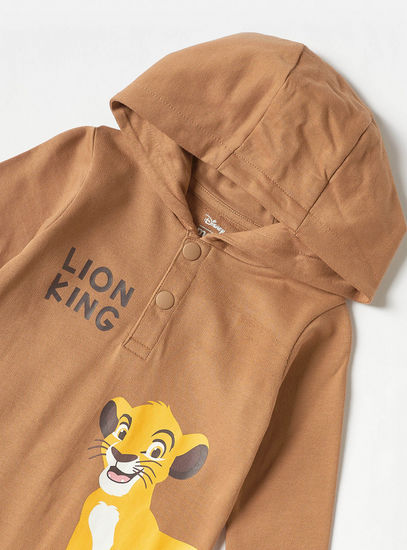 Lion King Print Sleepsuit with Hood and Long Sleeves