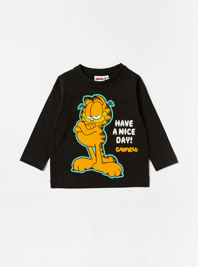 Garfield Print T-shirt with Crew Neck and Long Sleeves-Tops & T-shirts-image-0