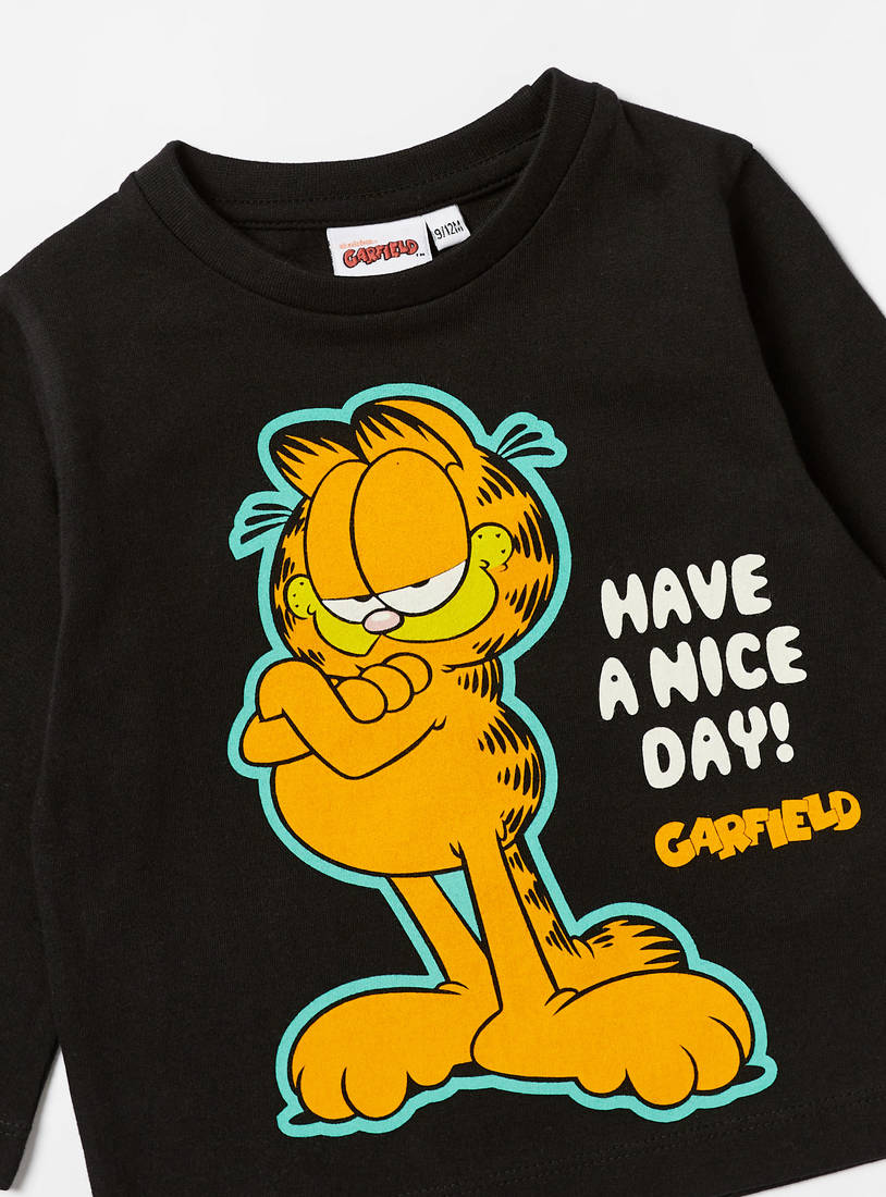 Garfield Print T-shirt with Crew Neck and Long Sleeves-Tops & T-shirts-image-1