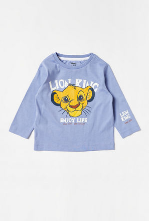 Simba Print T-shirt with Long Sleeves and Round Neck