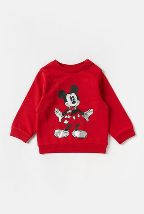 Mickey Mouse Print Crew Neck Sweatshirt with Long Sleeves