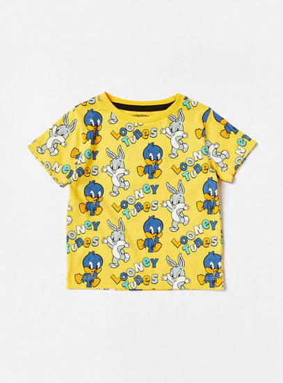 Looney Tunes Print T-shirt with Short Sleeves and Round Neck