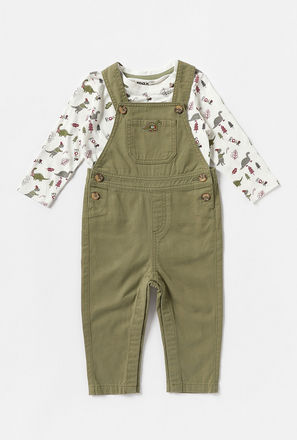 All Over Dinosaur Print T-shirt and Twill Dungarees Set