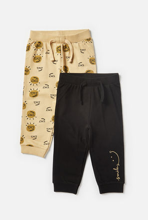 Set of 2 - Smiley Print Joggers with Drawstring Closure and Pockets
