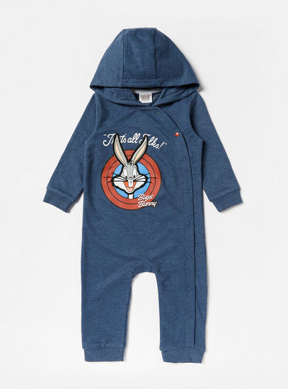 Bugs Bunny Print Romper with Hood and Long Sleeves