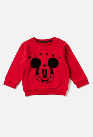 Mickey Mouse Print Sweatshirt with Round Neck and Long Sleeves
