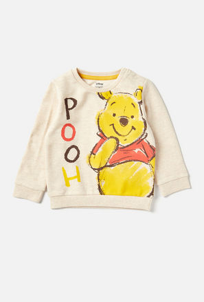 Winnie The Pooh Print Sweatshirt with Shoulder Snap Buttons
