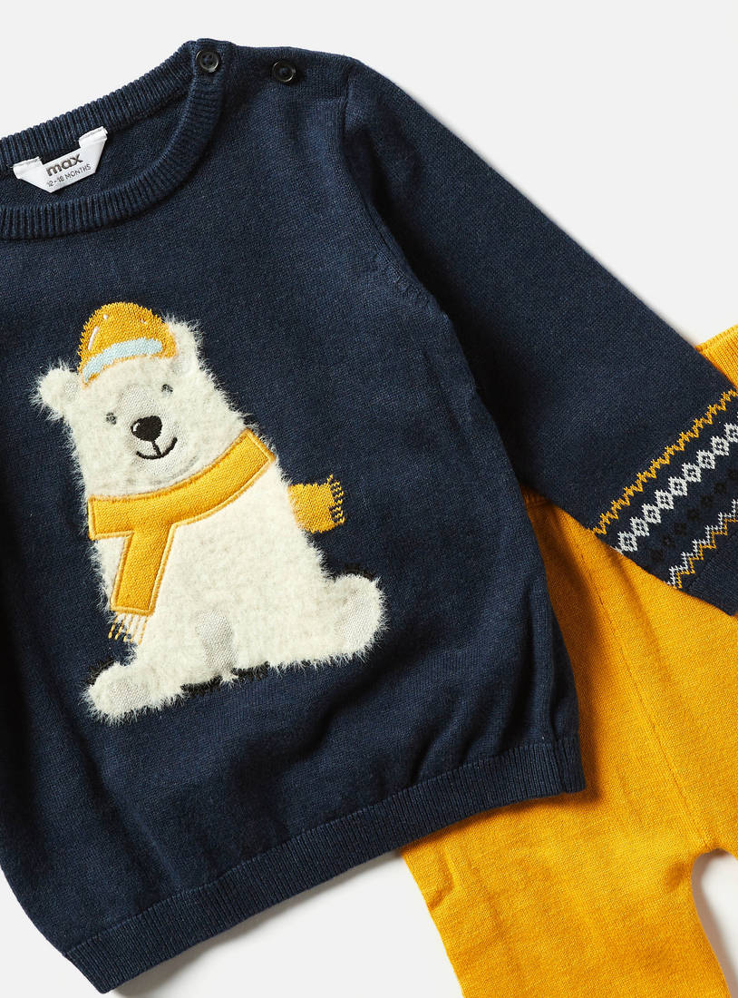 Bear Applique BCI Cotton Crew Neck Sweater and Joggers Set-Sets & Outfits-image-1