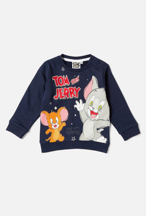 Tom and Jerry Print Sweatshirt with Long Sleeves and Snap Button Closure