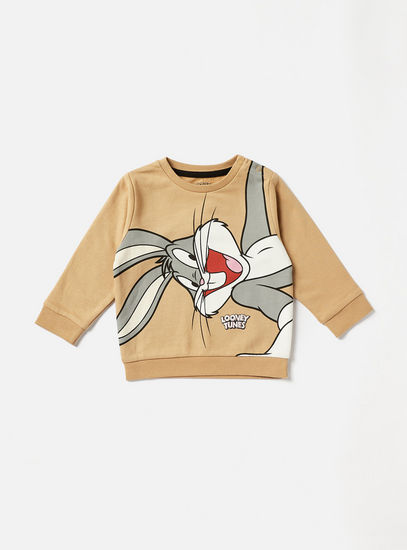 Bugs Bunny Print Sweatshirt with Round Neck and Long Sleeves