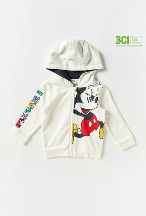 Mickey Mouse Print Zip Through Jacket with Hood and Long Sleeves