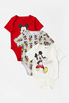 Set of 3 - Mickey Mouse Print Bodysuit with Short Sleeves