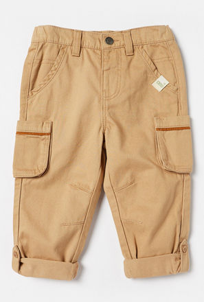 Solid Cargo Pants with Button Closure