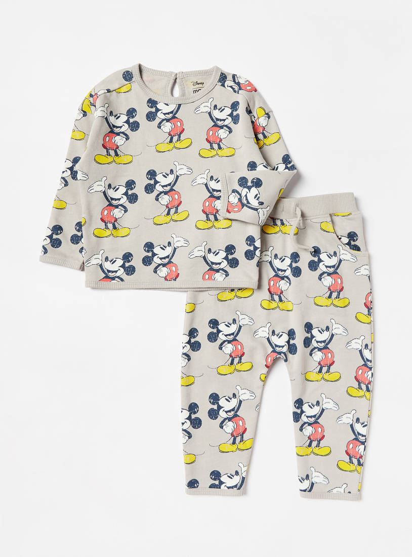 Mickey Mouse Print Long Sleeve T-shirt and Jogger Set-Sets & Outfits-image-0