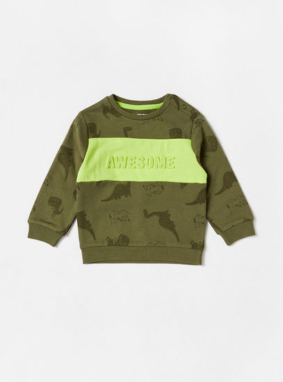 Dinosaur Print Long Sleeve Sweatshirt and Jogger Set