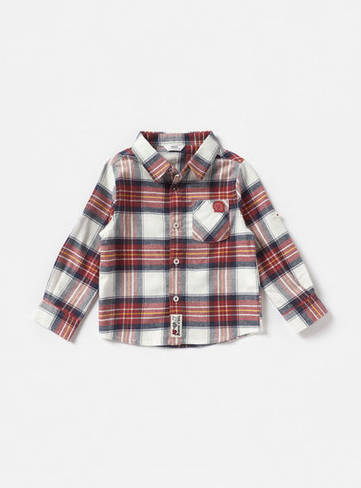 Checked Button Up Corduroy Shirt with Chest Pocket
