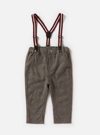 Checked Trousers with Button Closure and Suspenders