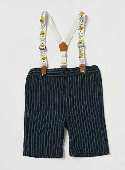 Striped Shorts with Button Closure and Suspenders