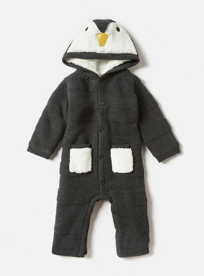 Penguin Sweater Jumpsuit with Hood and Fur Lining