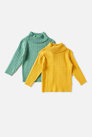 Set of 2 - Textured BCI Cotton Sweater with Roll Neck and Long Sleeves