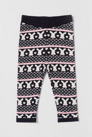 Jacquard Bunny Print Sweater Leggings with Elasticated Waistband