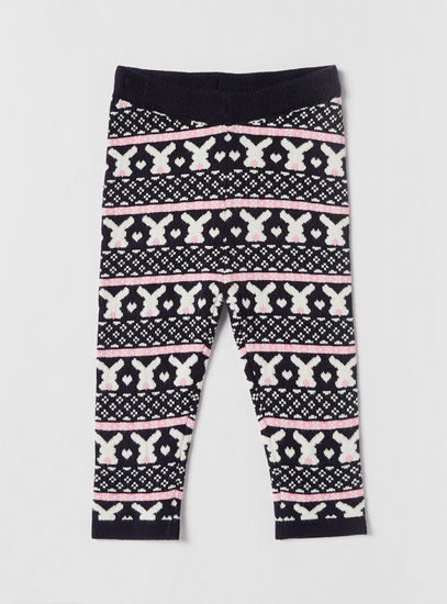Jacquard Bunny Print Sweater Leggings with Elasticated Waistband