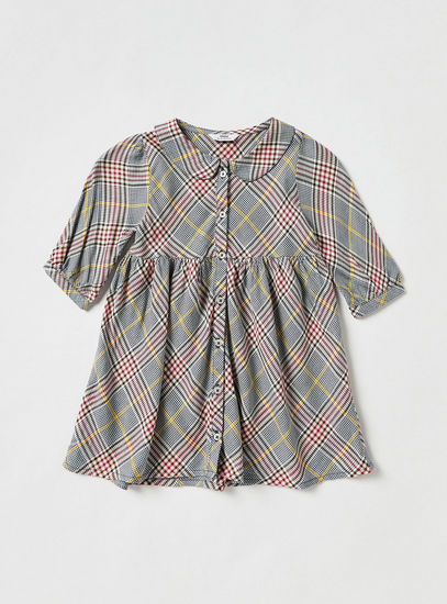 Checked Shirt Dress with Peter Pan Collar-Casual Dresses-image-0
