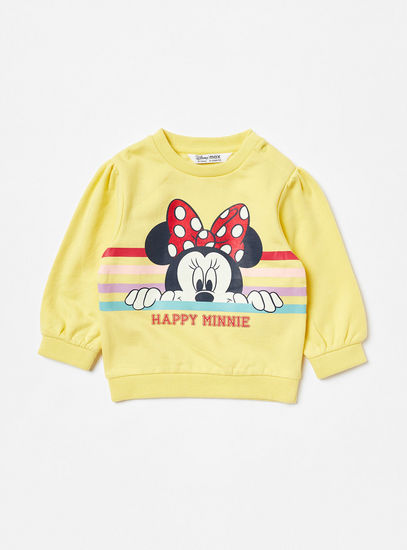 Minnie Mouse Print Round Neck Sweatshirt with Long Sleeves