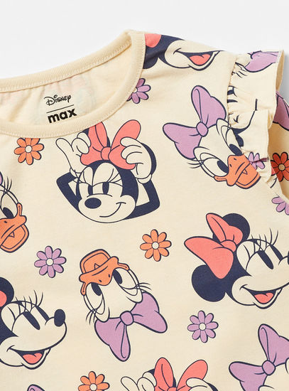 Minnie and Daisy Print Round Neck T-shirt with Long Sleeves