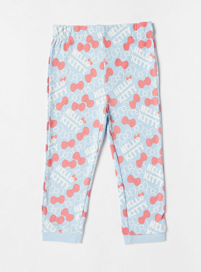 Hello Kitty Print Round Neck T-shirt and Pyjama Set