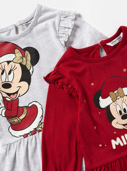 Set of 2 - Minnie Mouse Print Drop Waist Dress with Ruffles