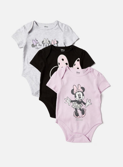 Set of 3 - Minnie Mouse Print Bodysuit with Short Sleeves-Rompers-image-0