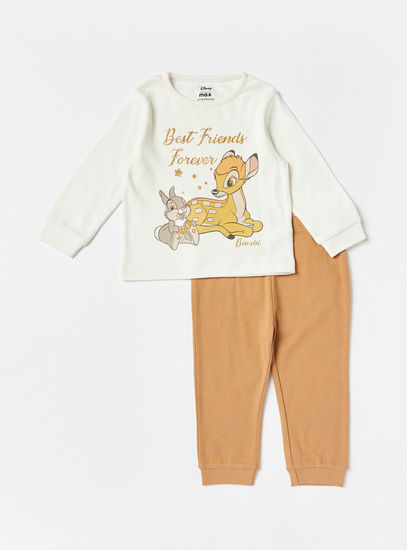 Bambi Print Round Neck T-shirt and Pyjama Set