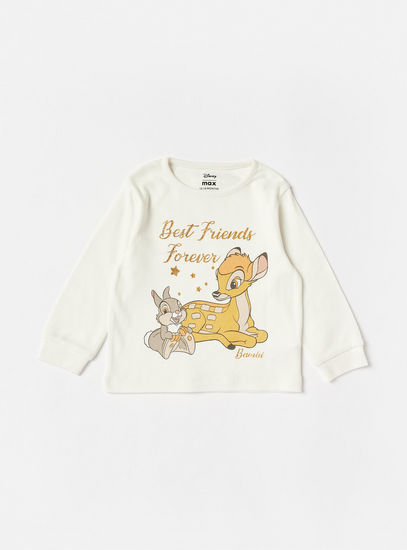 Bambi Print Round Neck T-shirt and Pyjama Set