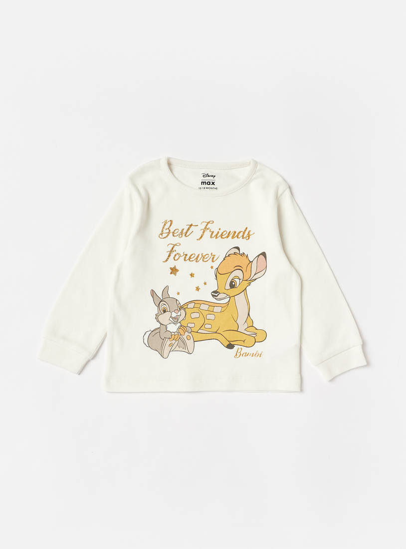 Bambi Print Round Neck T-shirt and Pyjama Set-Pyjama Sets-image-1