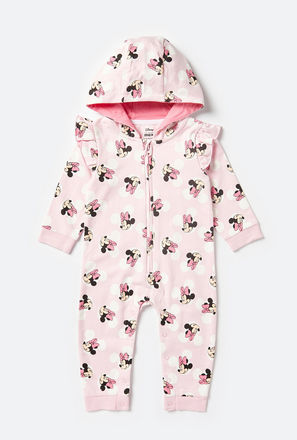Minnie Mouse Printed Romper with Hood and Zip Closure