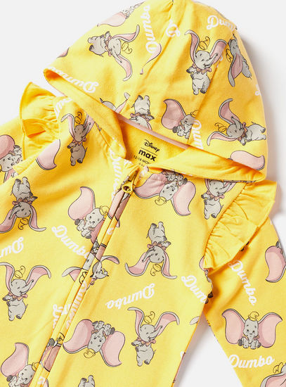 All Over Dumbo Print Romper with Hood and Long Sleeves